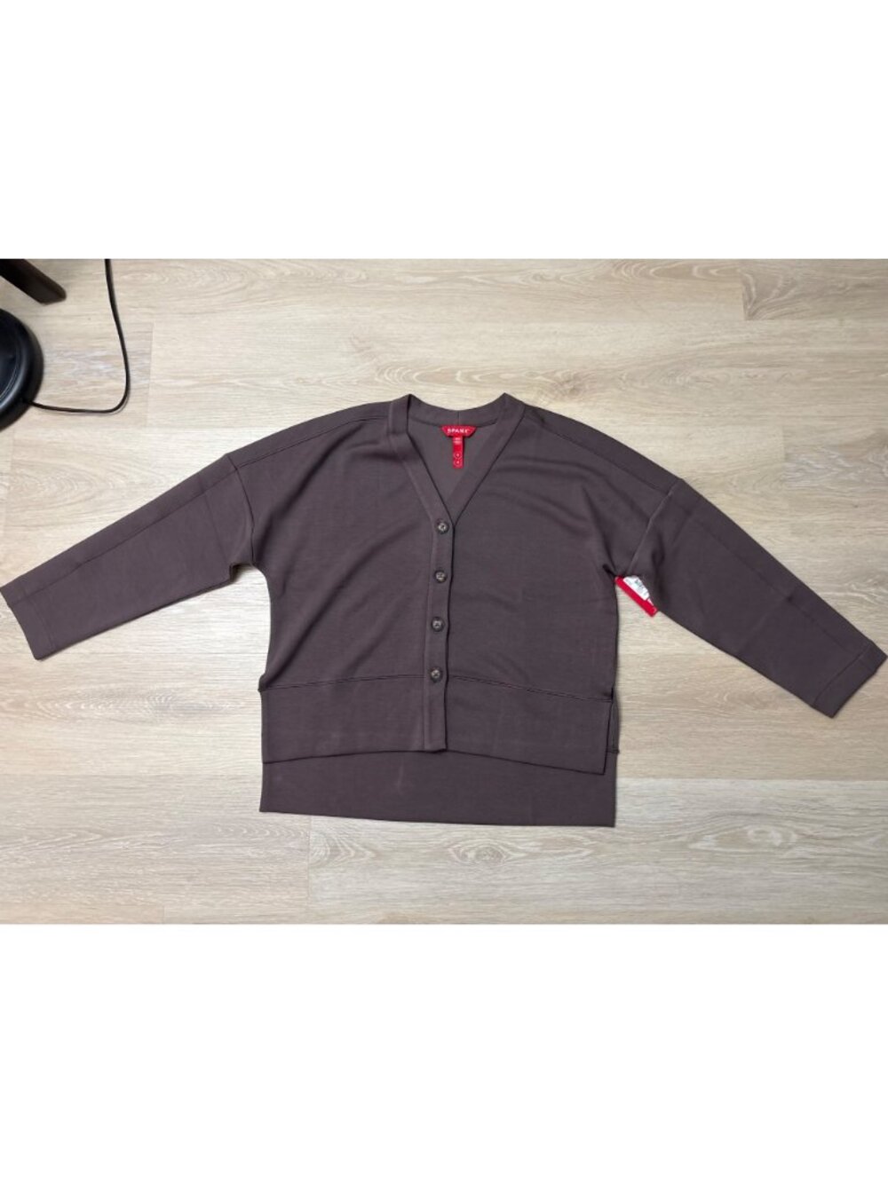 NEW Spanx Air Essentials Cardigan Cocoa Medium Brown Long-Sleeve Lightweight - Picture 2 of 8